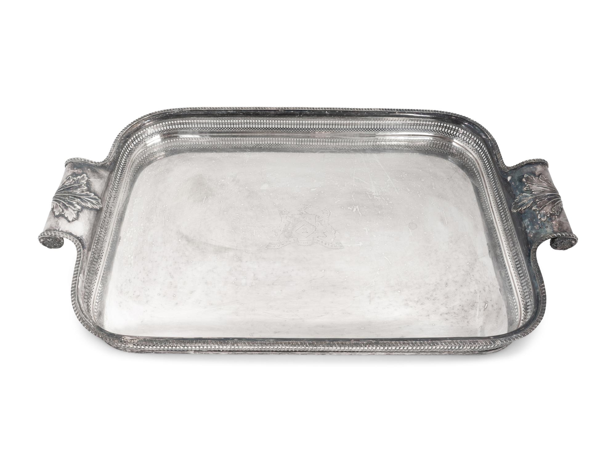 Two Silverplated Rounded Rectangular Two-Handled Trays