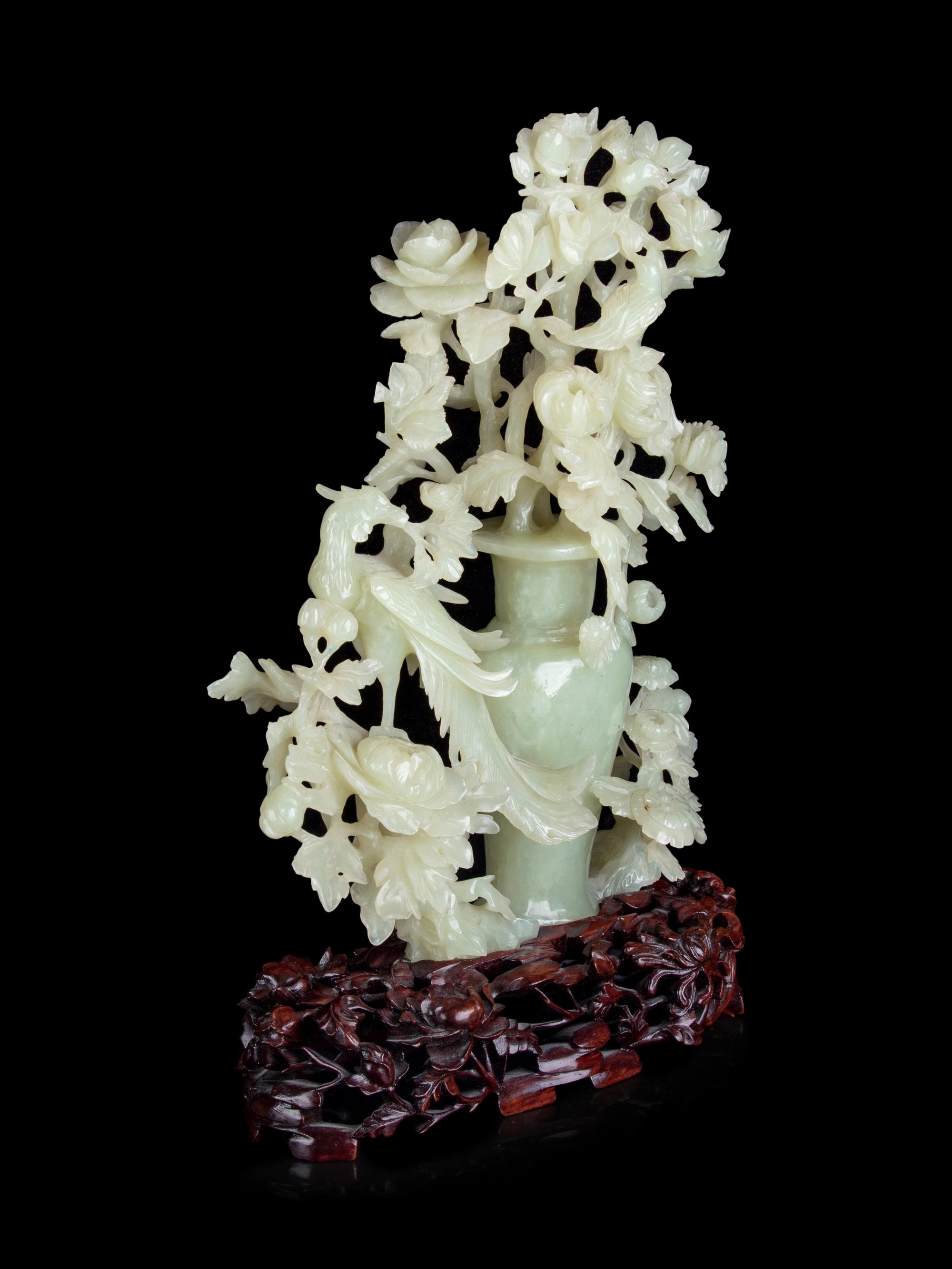A Chinese Carved Celadon Jade Flower Vase
