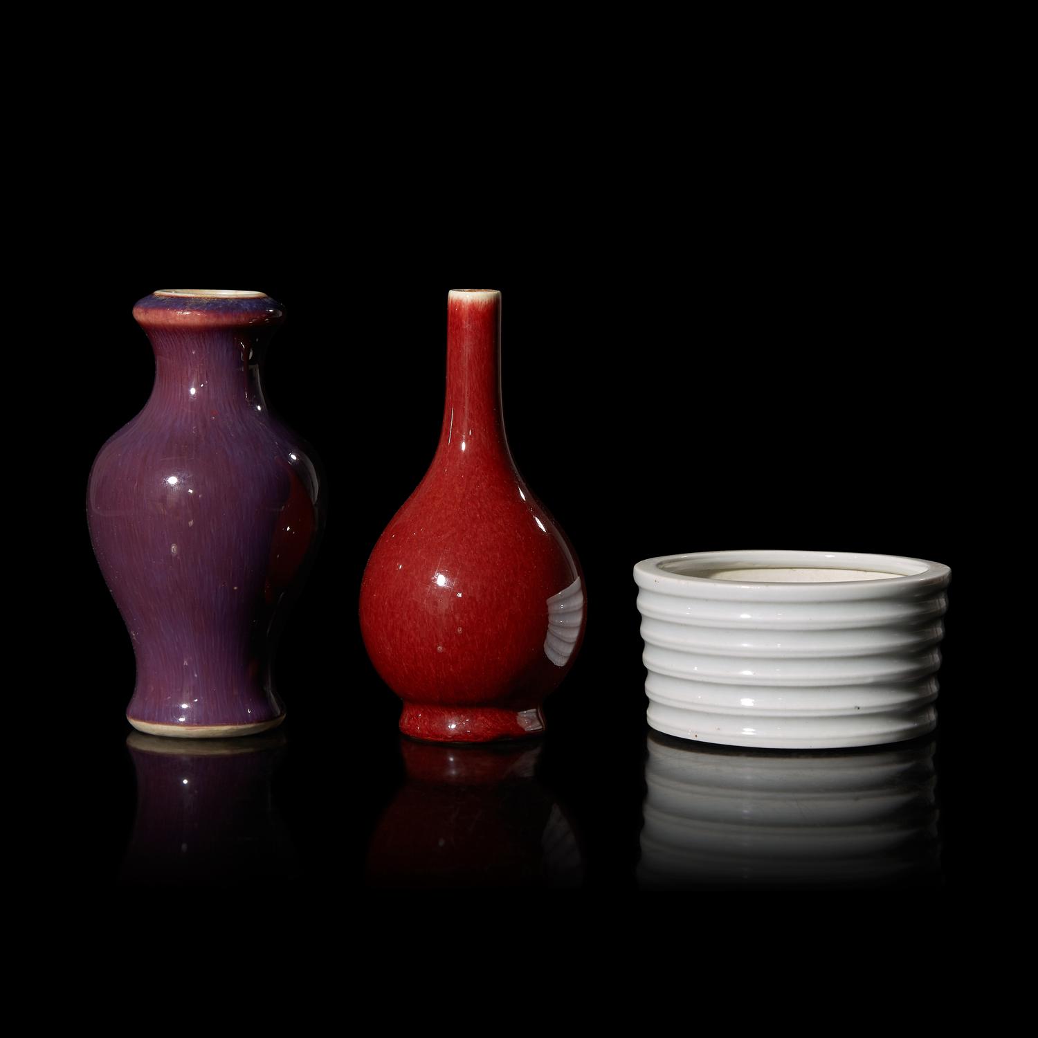 Two Chinese Vases and a Dehua Porcelain Censer 花樽兩件及香爐一件