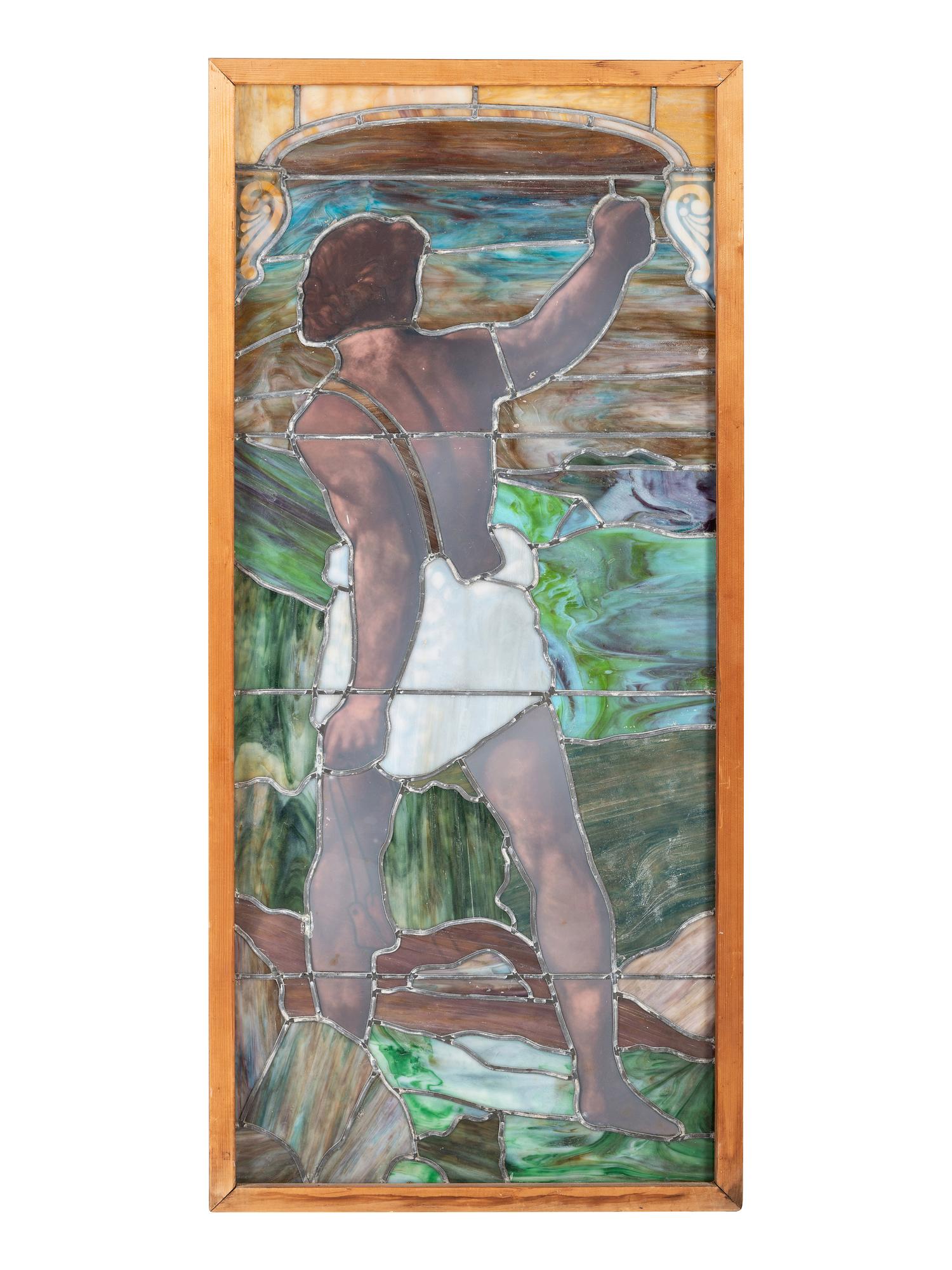 A Pair of Stained and Painted Glass Panels