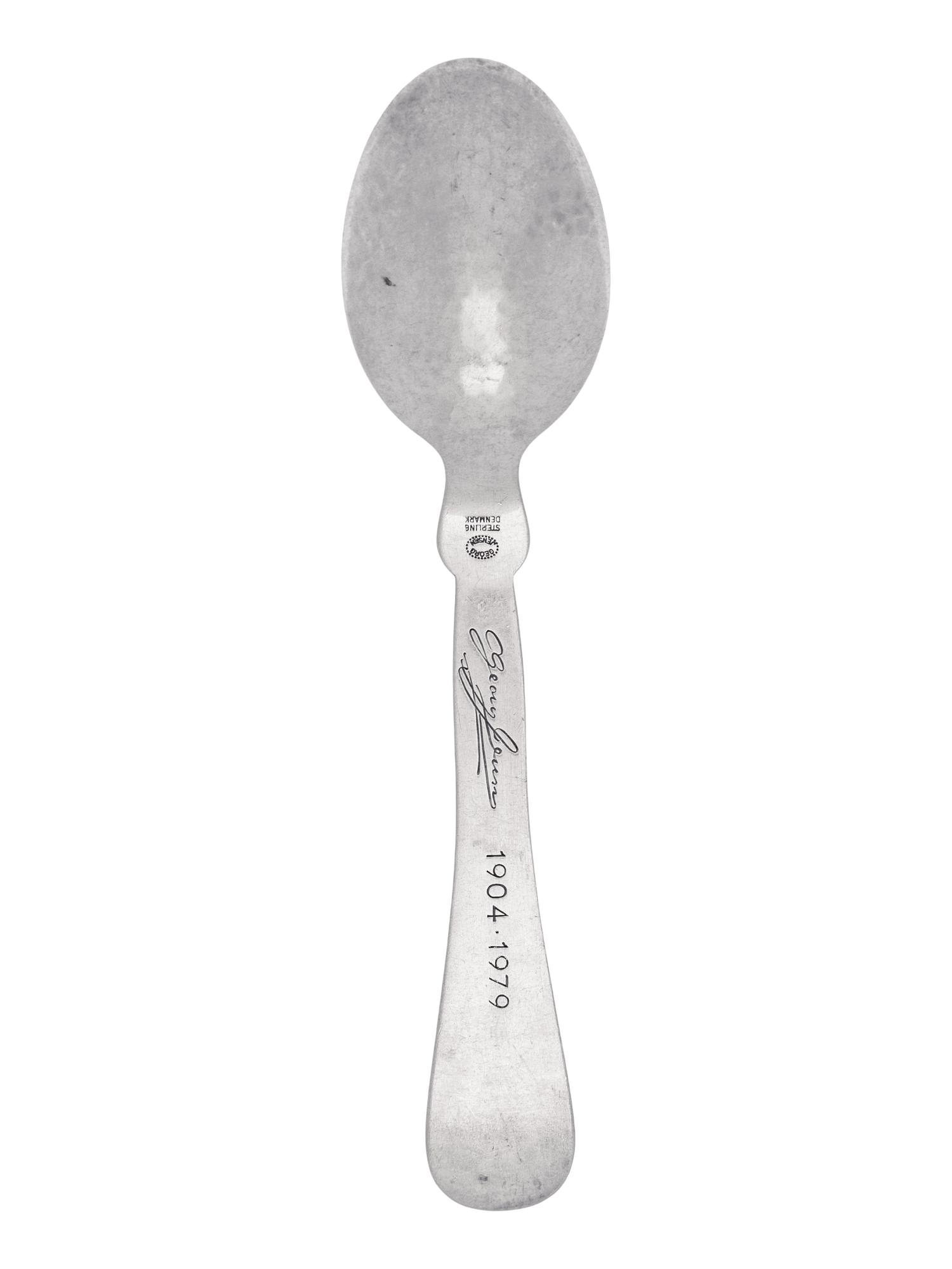 A Georg Jensen Silver and Hardstone Inset Commemorative Spoon