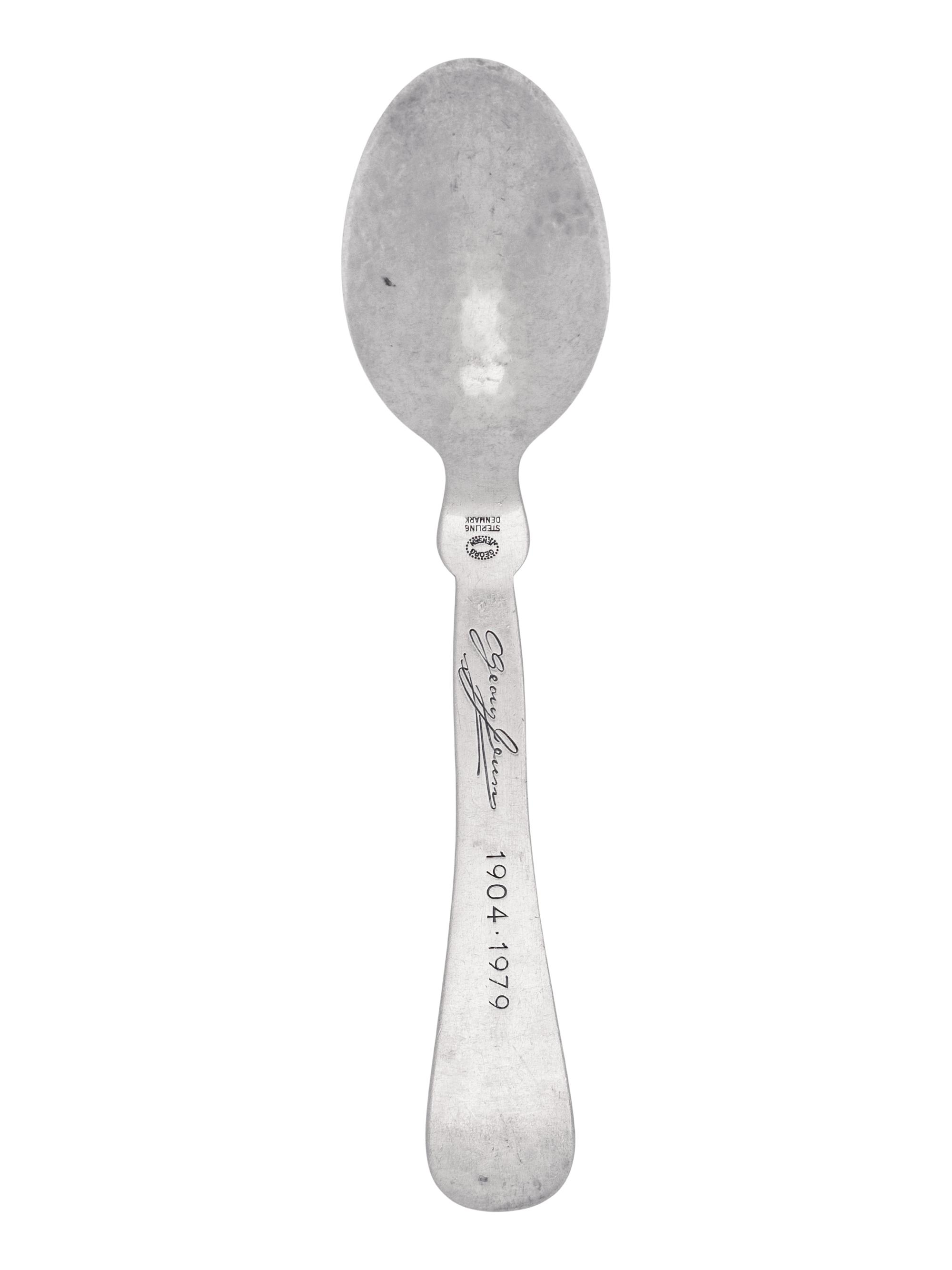 A Georg Jensen Silver and Hardstone Inset Commemorative Spoon