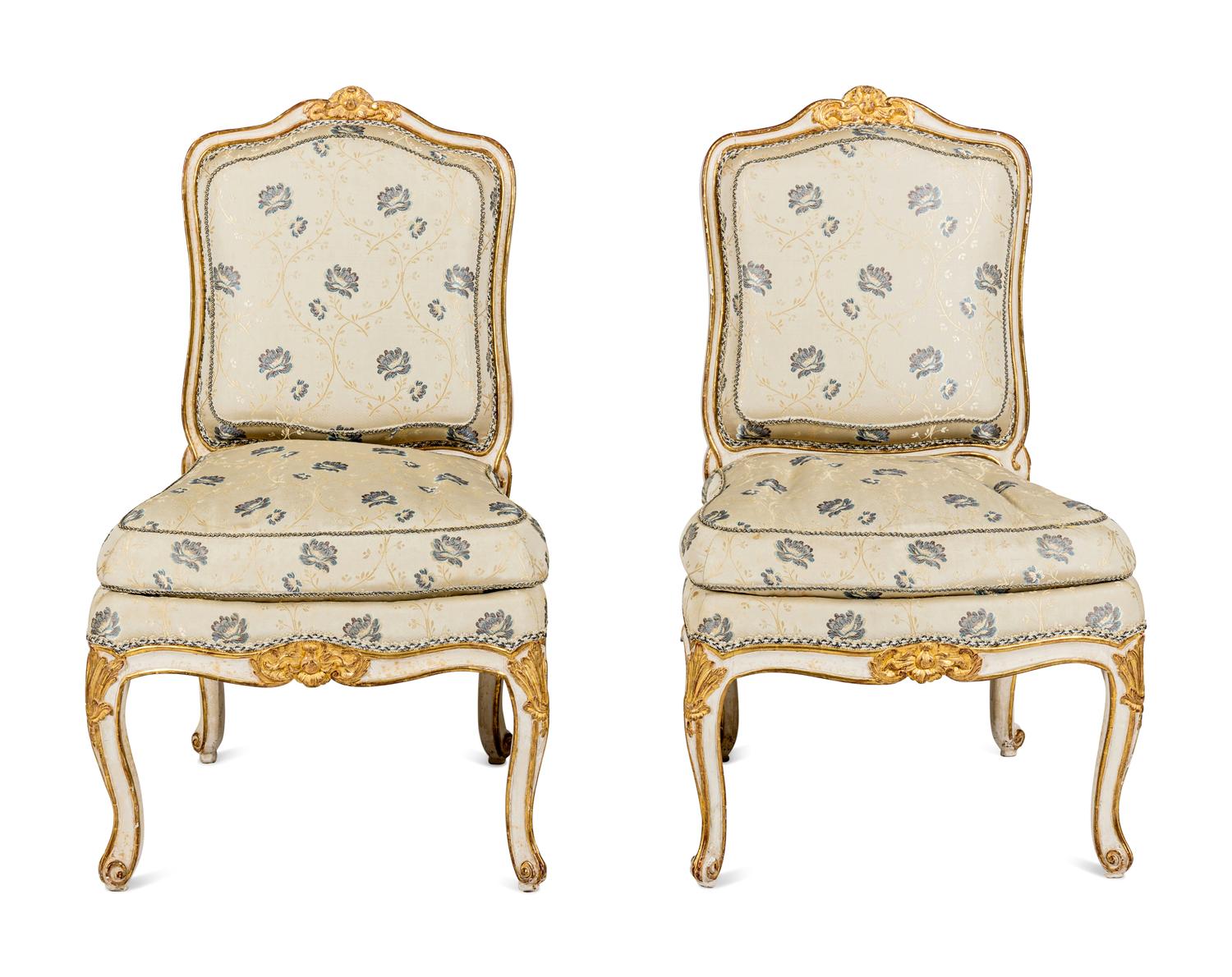 A Pair of Louis XV White-Painted and Parcel-Gilt Side Chairs