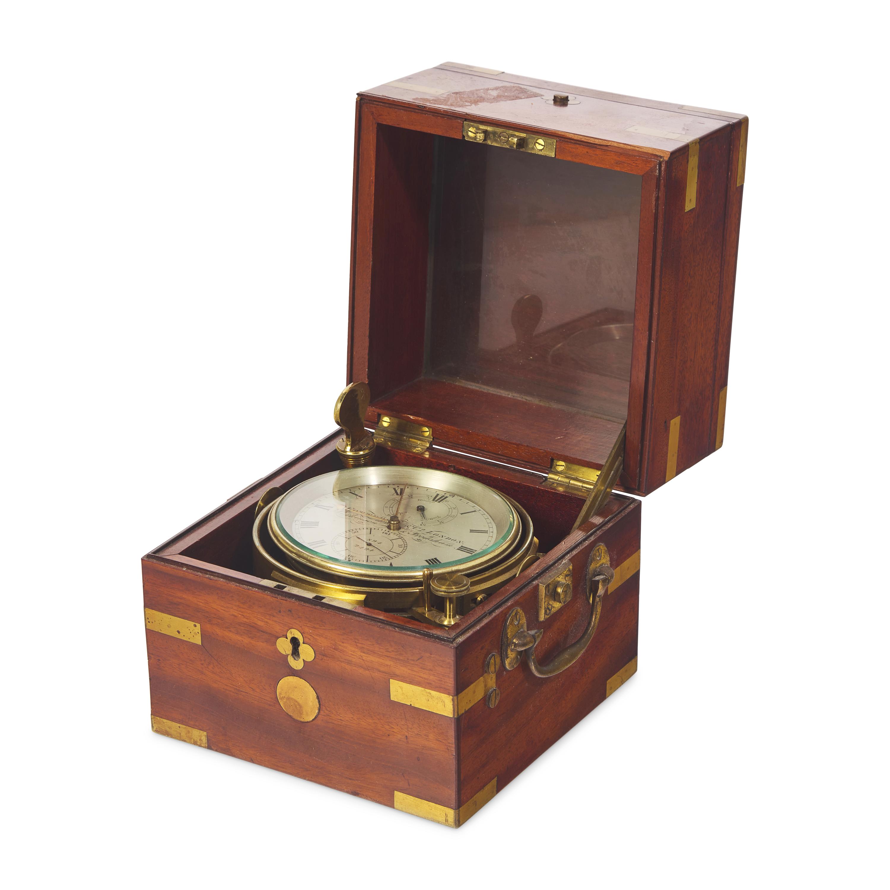A Brass and Mahogany Marine Chronometer
