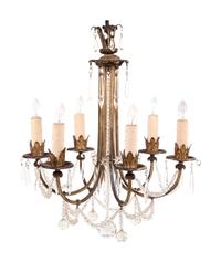 A Continental Gilt Metal and Cut Glass Six-Light Chandelier