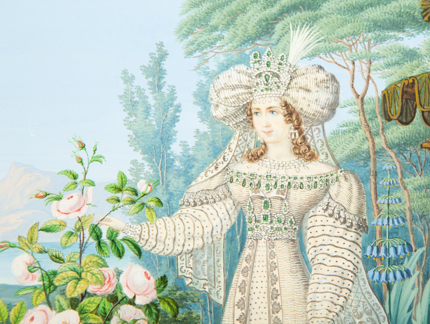 Oriental Lady with Roses on a Terrace