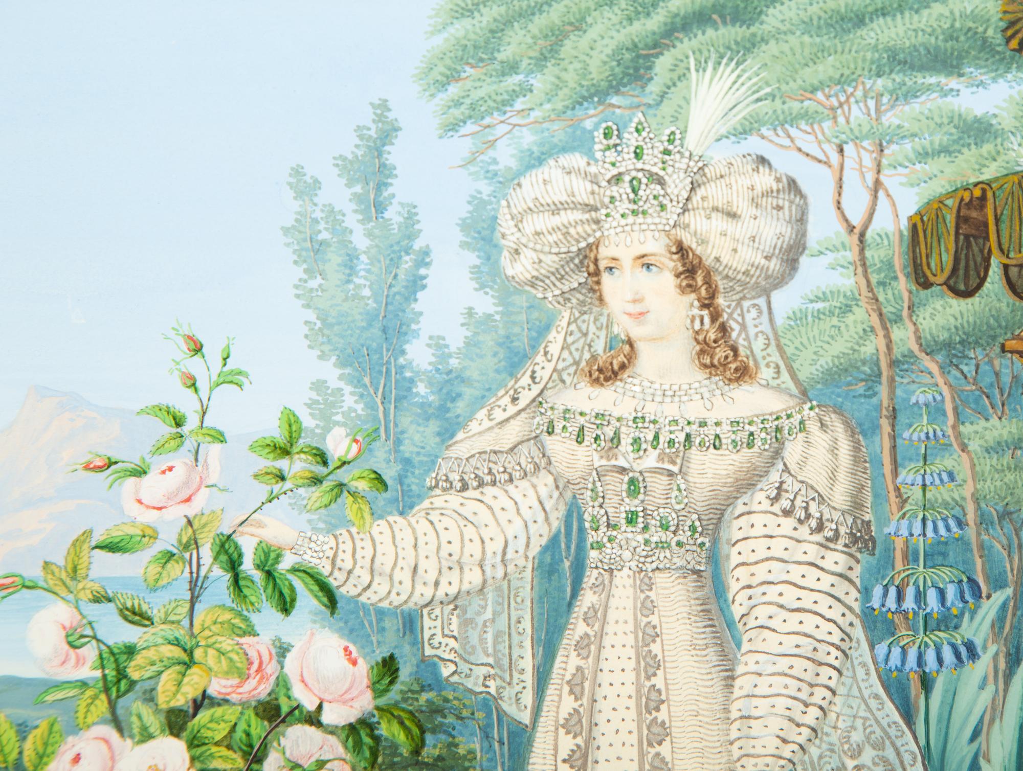 Oriental Lady with Roses on a Terrace