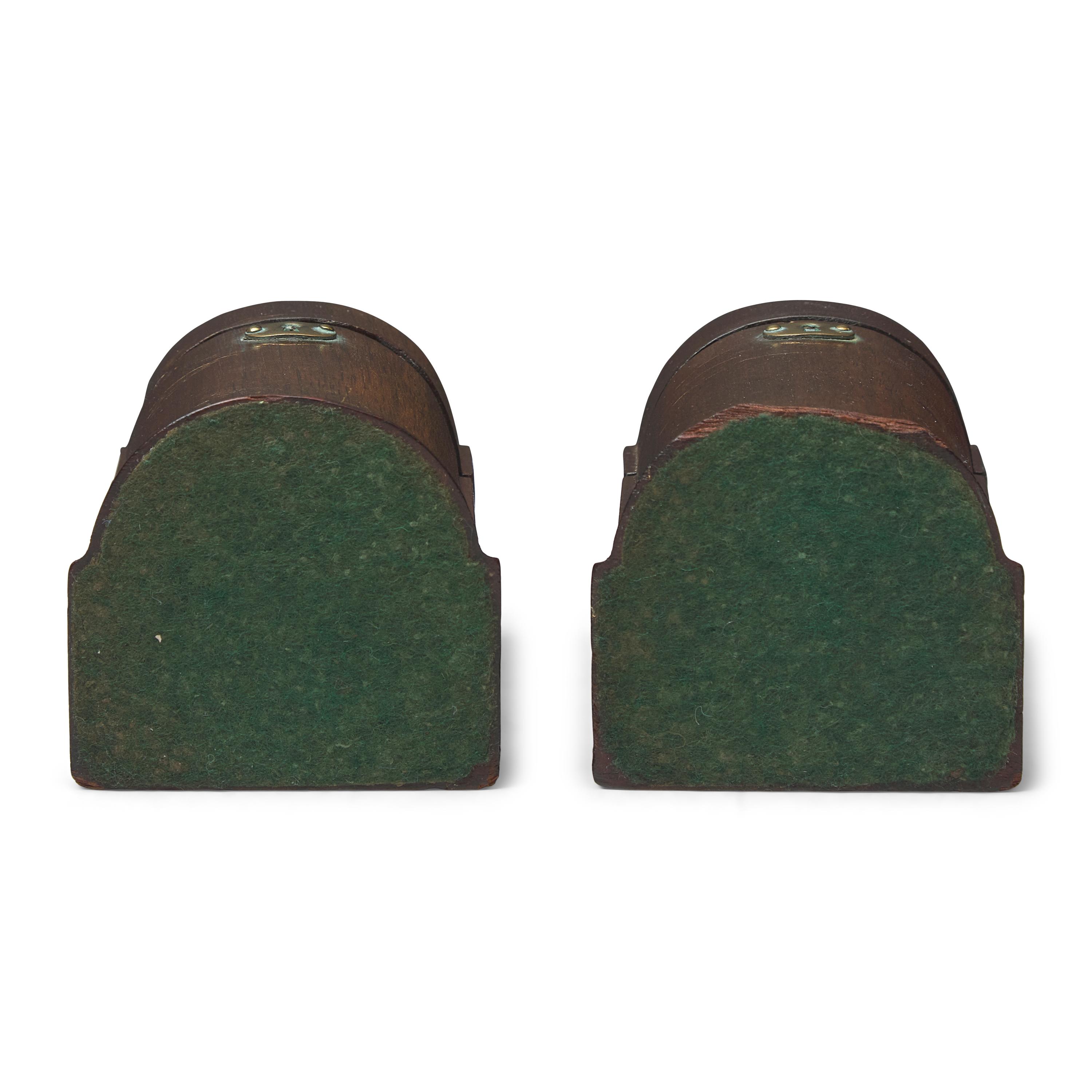 A Pair of George III Style Brass-Mounted Mahogany Match Cases in the Form of Miniature Knife Boxes