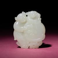 A Chinese White Jade 'Boys' Group, 18th Century — 清中期 白玉雙童子佩