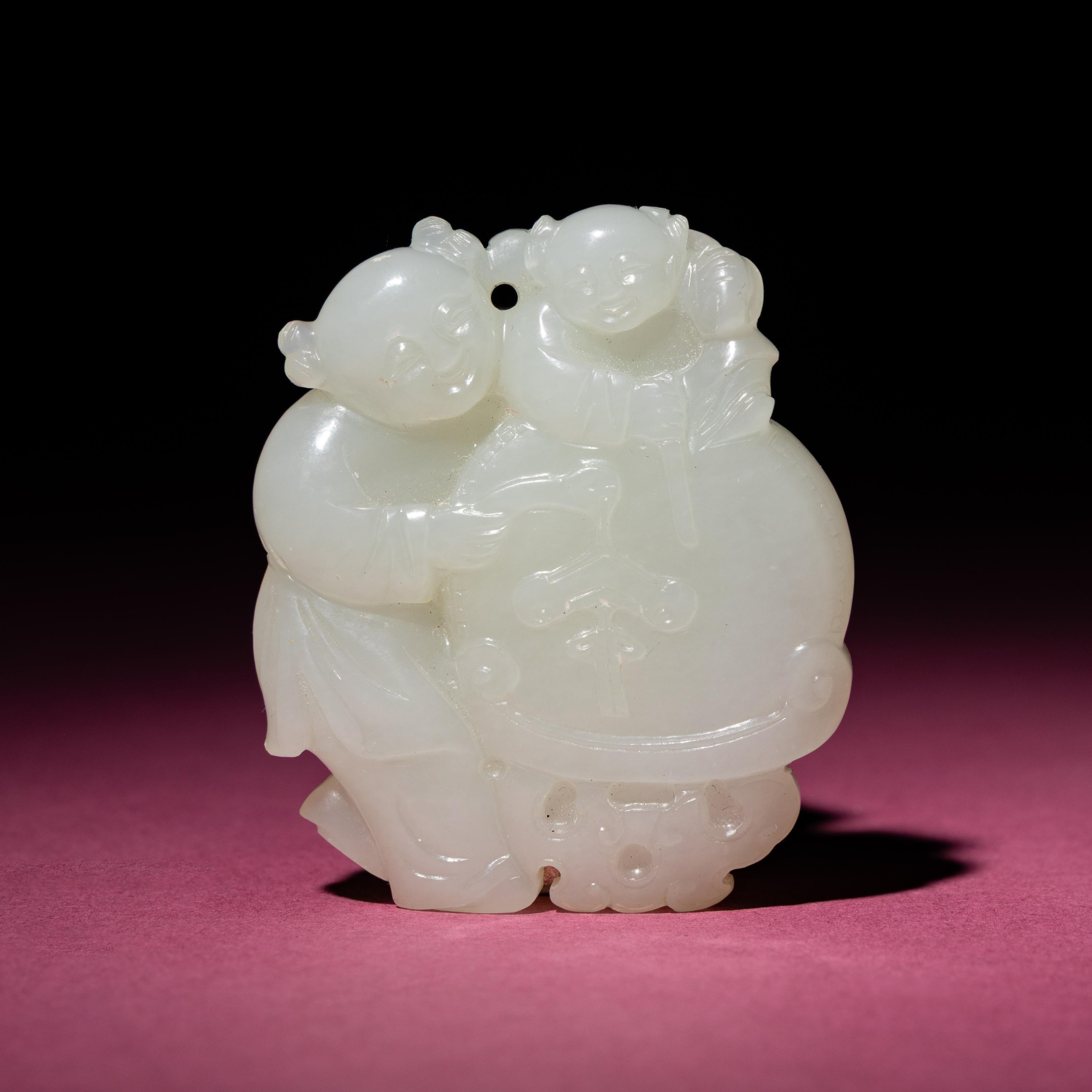 A Chinese White Jade 'Boys' Group, 18th Century — 清中期 白玉雙童子佩
