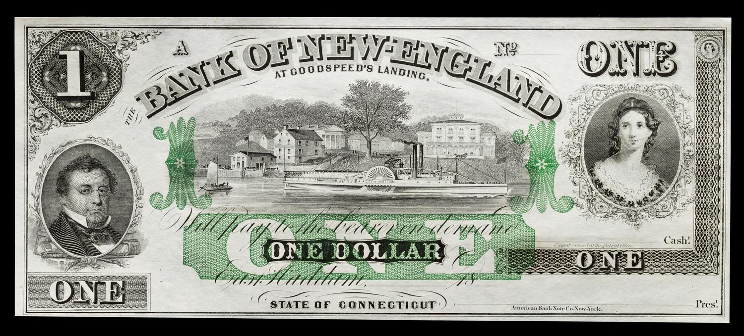 Obsolete $1 Bank Note: Bank of New-England at Goodspeed's Landing — HADDAM, CONNECTICUT, CIRCA 1860