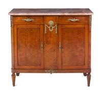 A Louis XVI Style Gilt Bronze-Mounted Burlwood Marble-Top Serving Cabinet