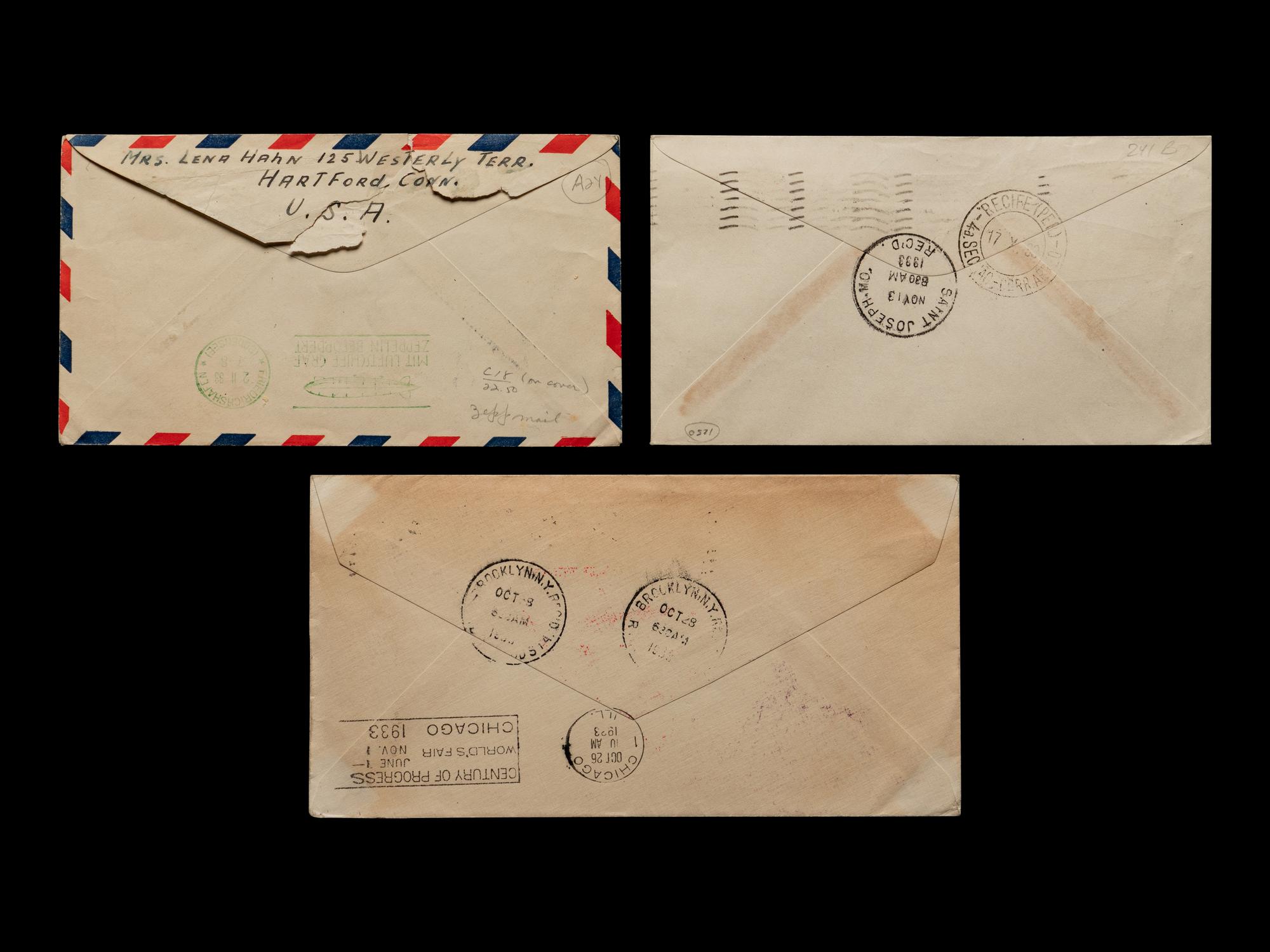 [FLIGHT COVERS] A Group of Three Graf Zeppelin Century of Progress United States Dispatched Flight Covers (AAMC #Z-216).