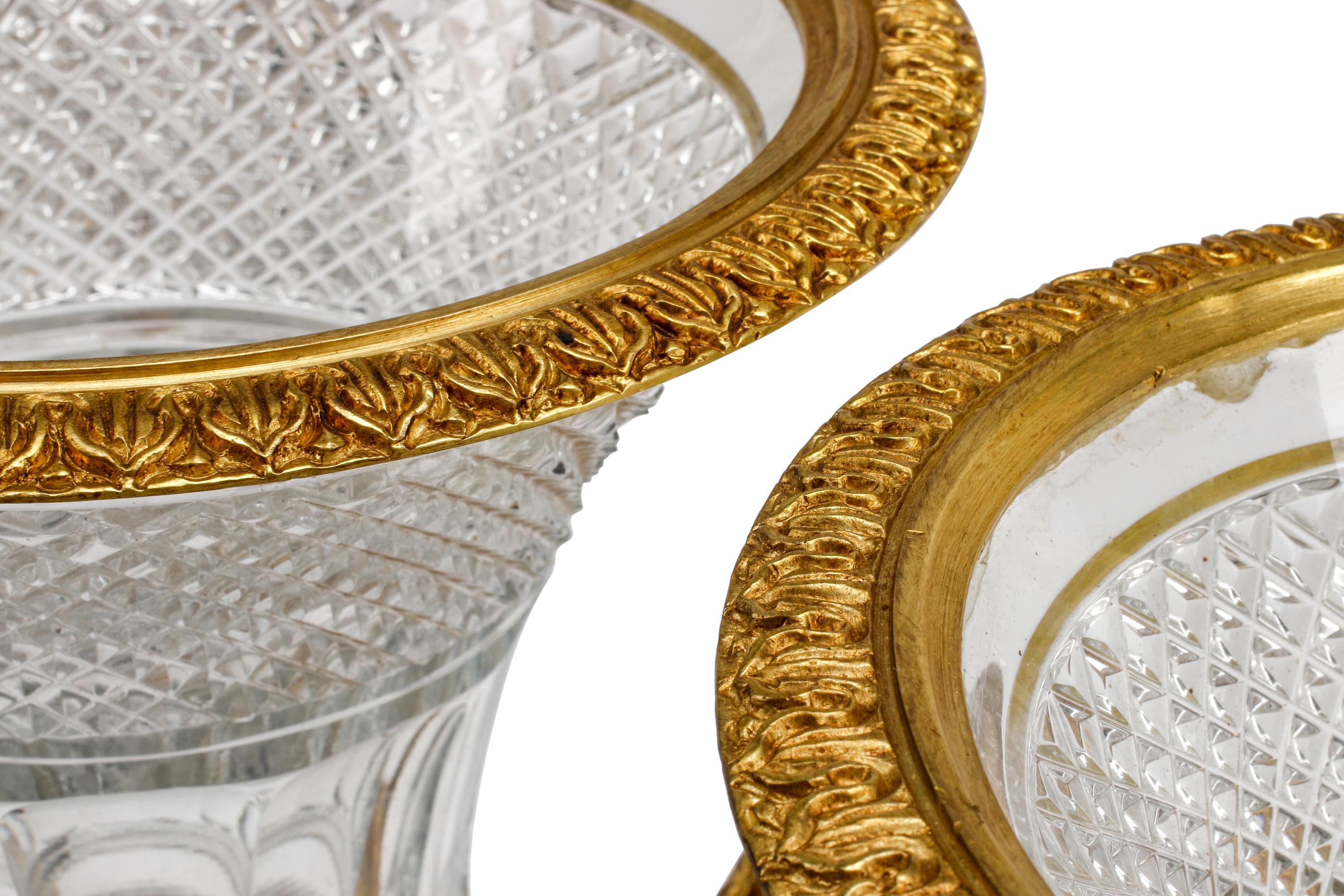 A Pair of Cut Glass, Gilt Bronze and Lapis Lazuli Urns