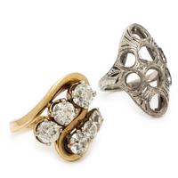 Yellow Gold and Diamond Ring with Platinum Ring Mounting