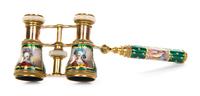 A Pair of Continental Enameled Opera Glasses, Width 3 7/8 inches.