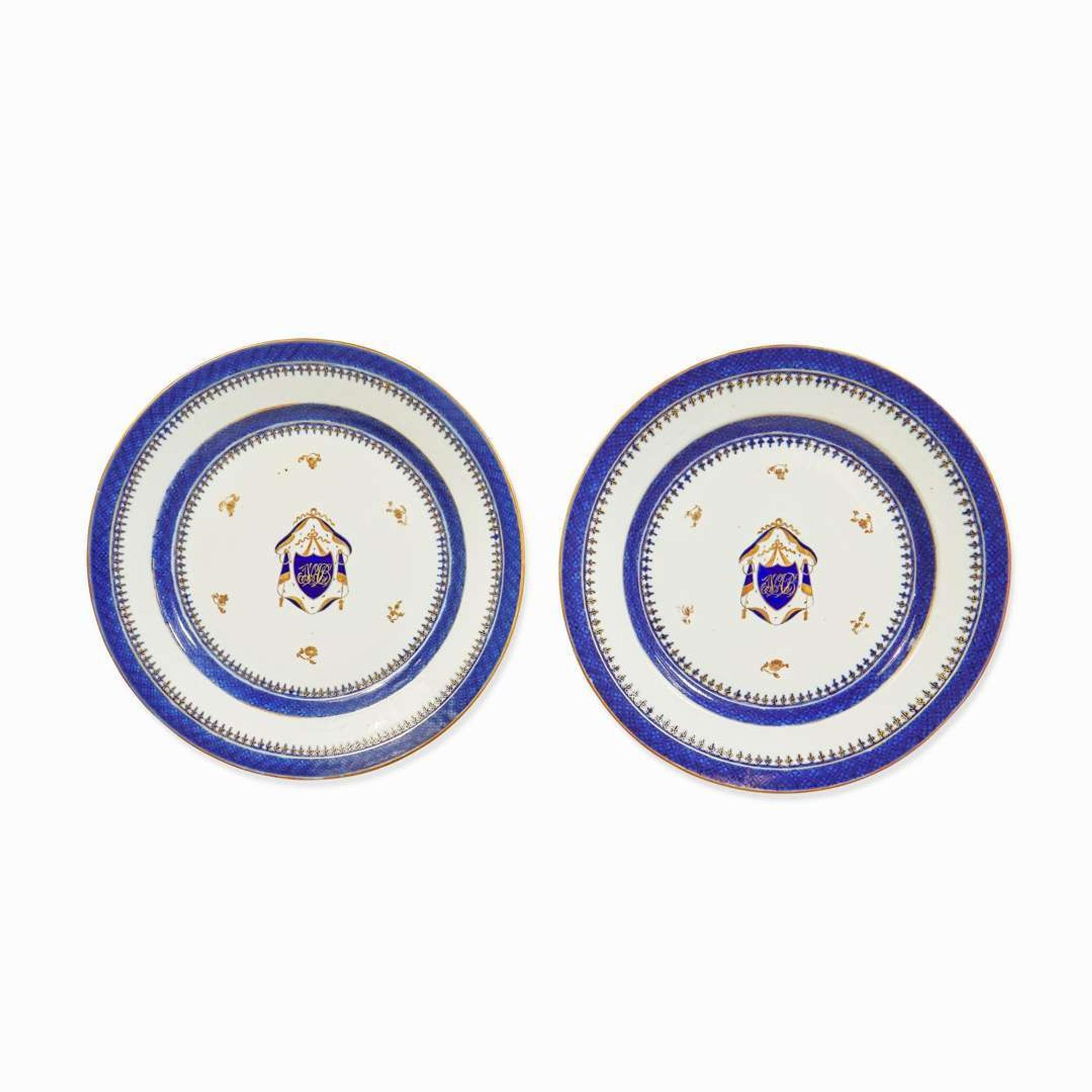 Two Chinese Export porcelain dinner plates associated with Nicholas and Anne Brown late 18th / early 19th century