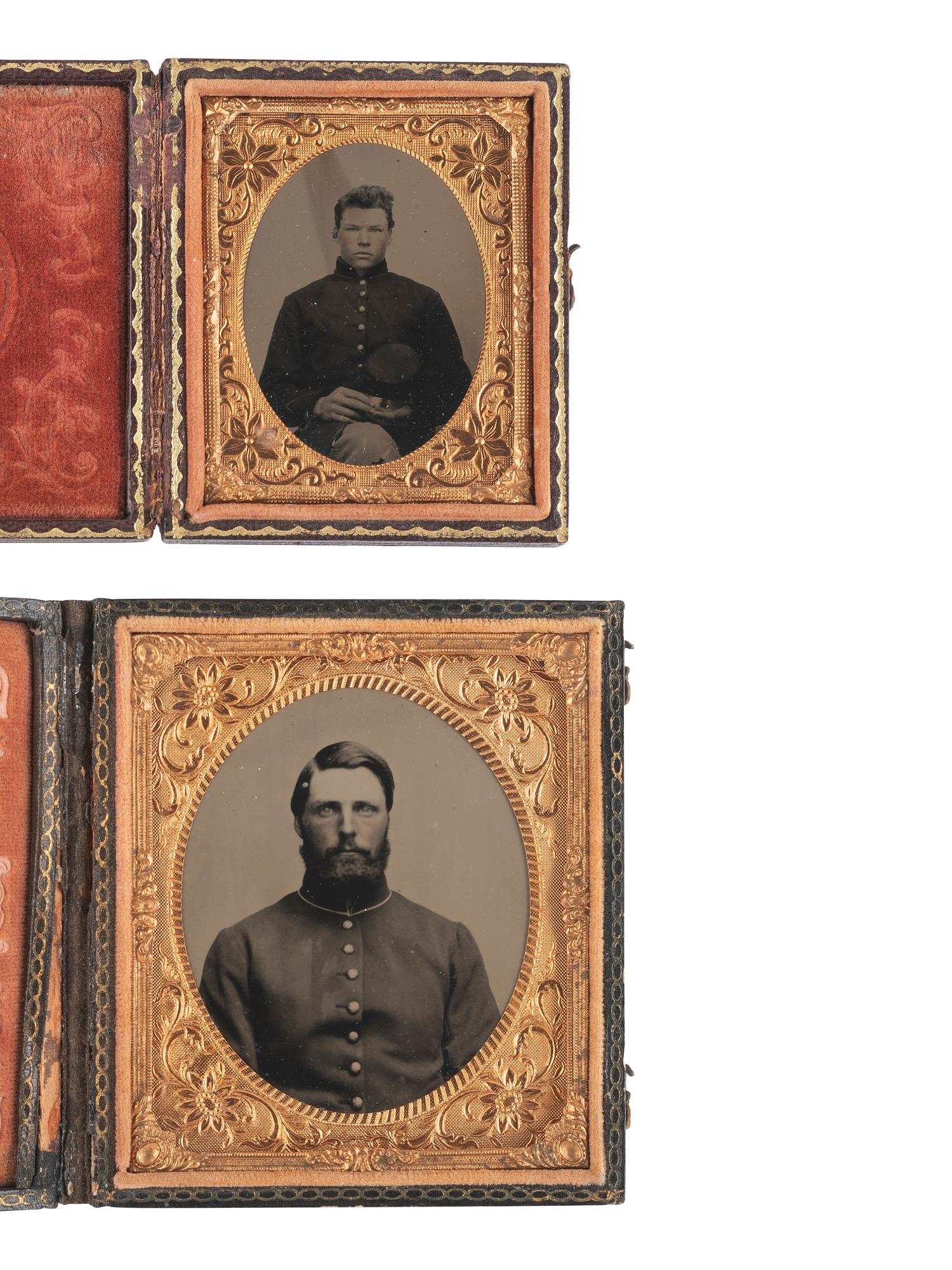 [CIVIL WAR]. 5 cased images of soldiers wearing frock coats, incl. possible New Hampshire private.