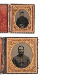 [CIVIL WAR]. 5 cased images of soldiers wearing frock coats, incl. possible New Hampshire private.