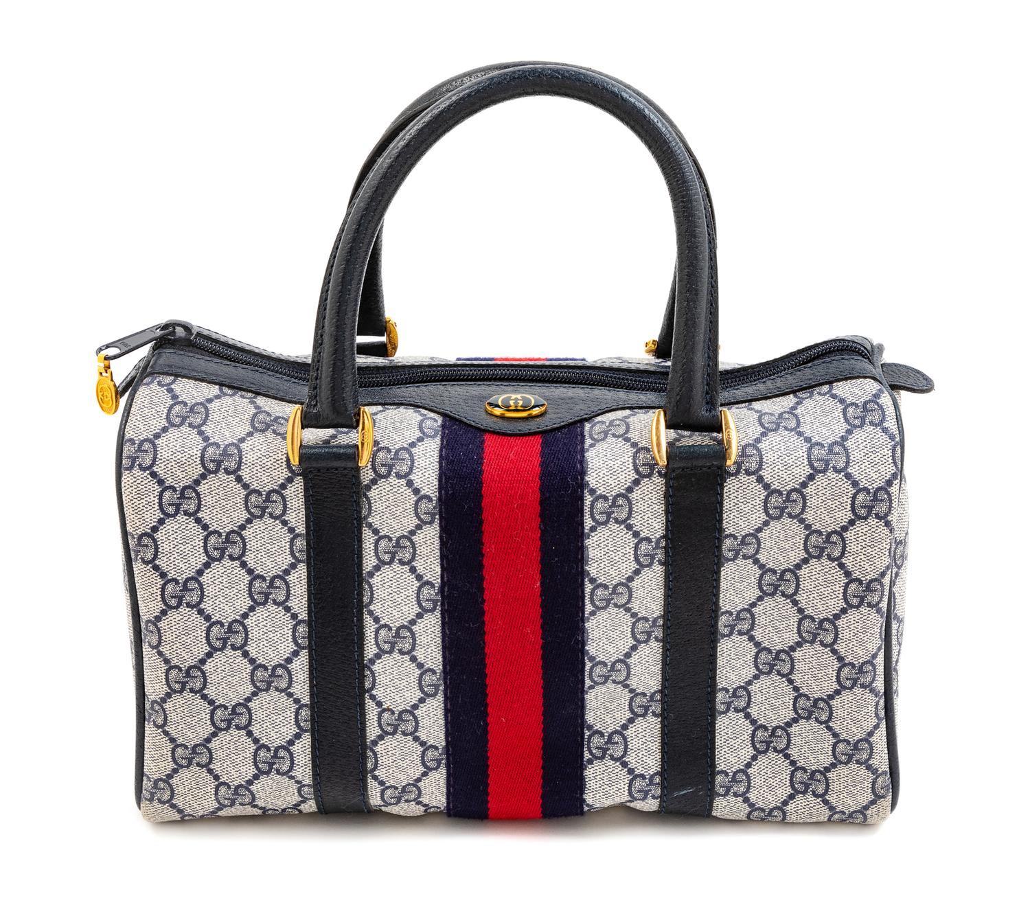 Gucci Signature Blue Leather and Logo GG Handbag