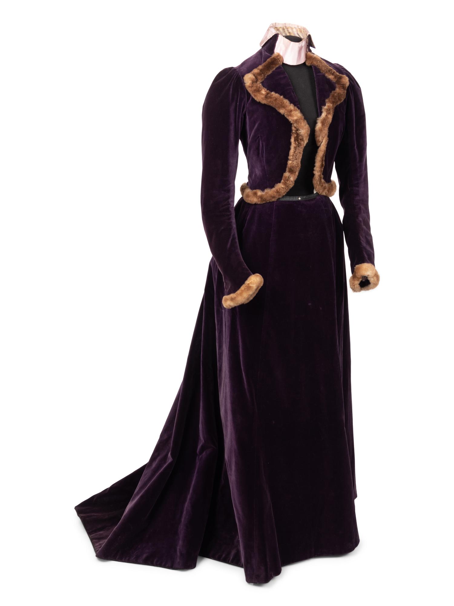 Silk Velvet Two-Piece Dress Ensemble Trimmed with Fur, 1900