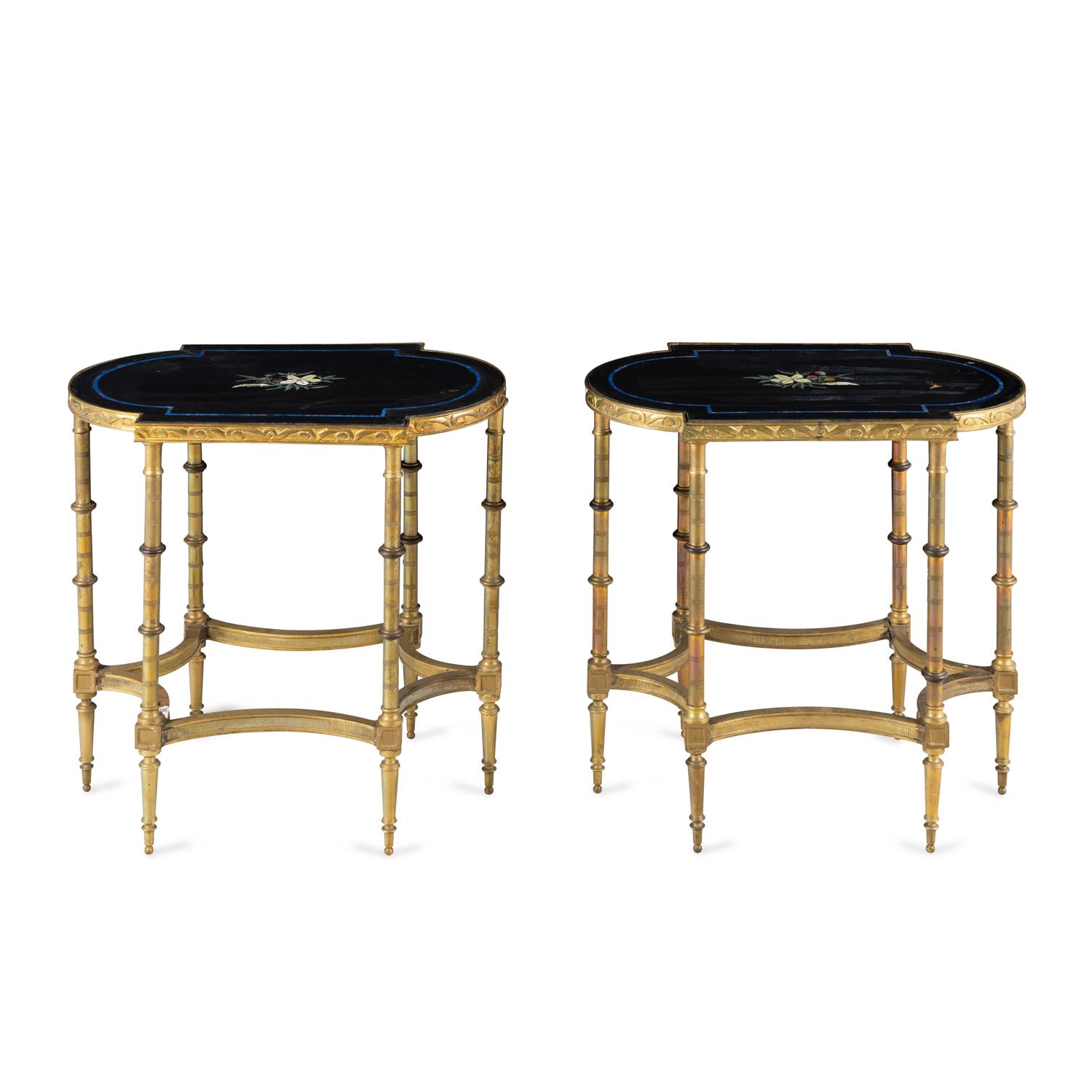 A Pair of Neoclassical Style Gilt Bronze and Pietra Dura Occasional Tables