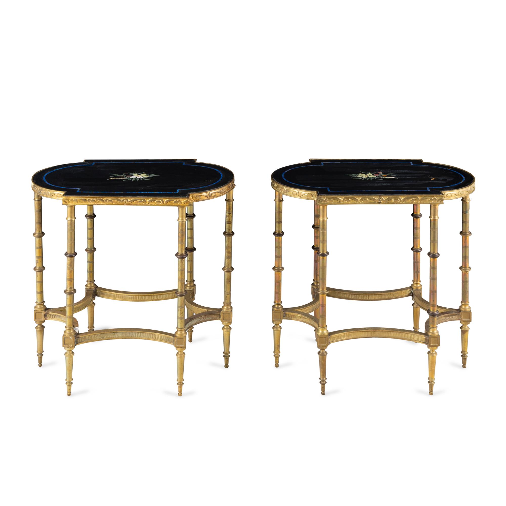 A Pair of Neoclassical Style Gilt Bronze and Pietra Dura Occasional Tables