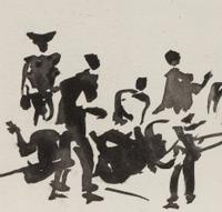 A pair of prints ( El Arrastre ; Los Cabestros retiran al Toro Manso ) from ' José Delgado: La Tauromaquia ', 1957