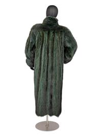 Christian Dior Full Length Green/Black Fox and Raccoon Coat, 1980s