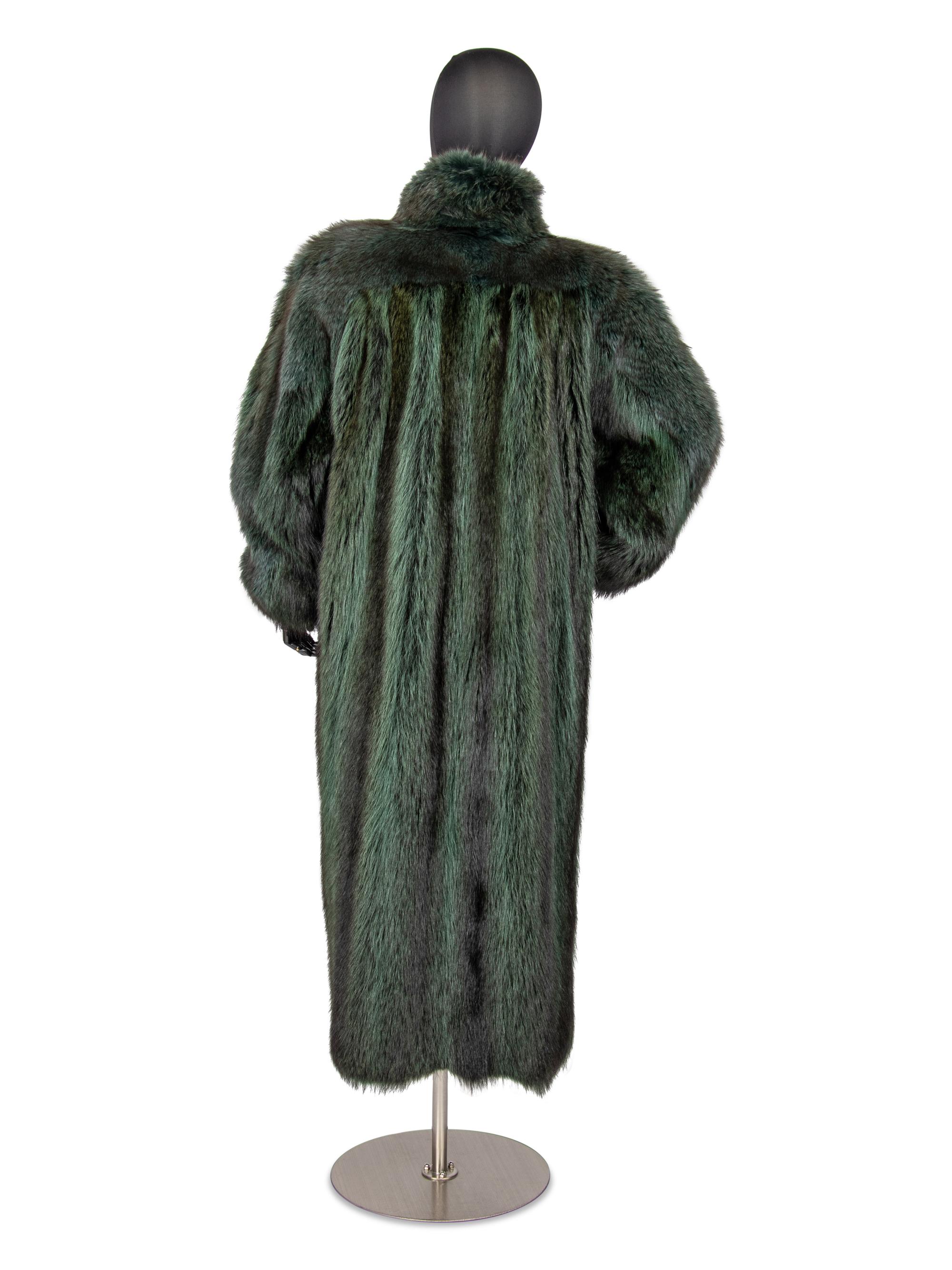 Christian Dior Full Length Green/Black Fox and Raccoon Coat, 1980s