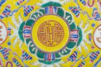 A Pair of Yellow Ground Famille Rose Porcelain Plates