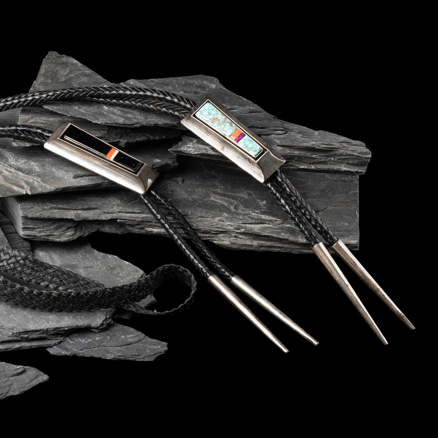 Pair of Sterling Silver Bolo Ties with Inlay