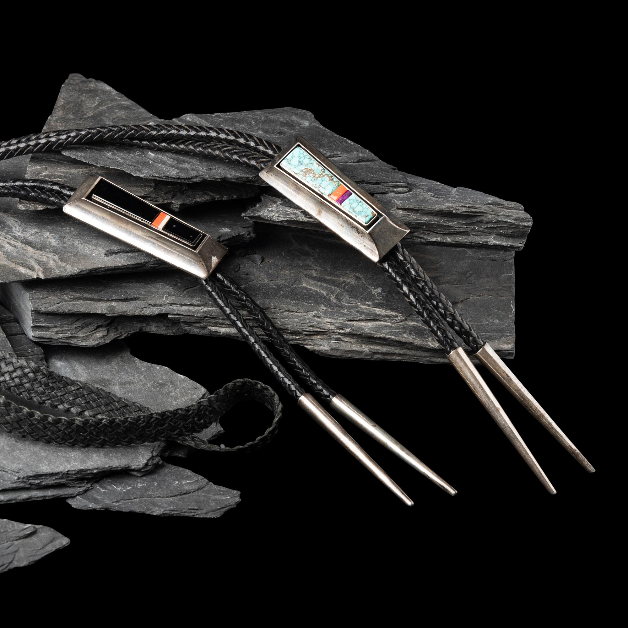 Pair of Sterling Silver Bolo Ties with Inlay