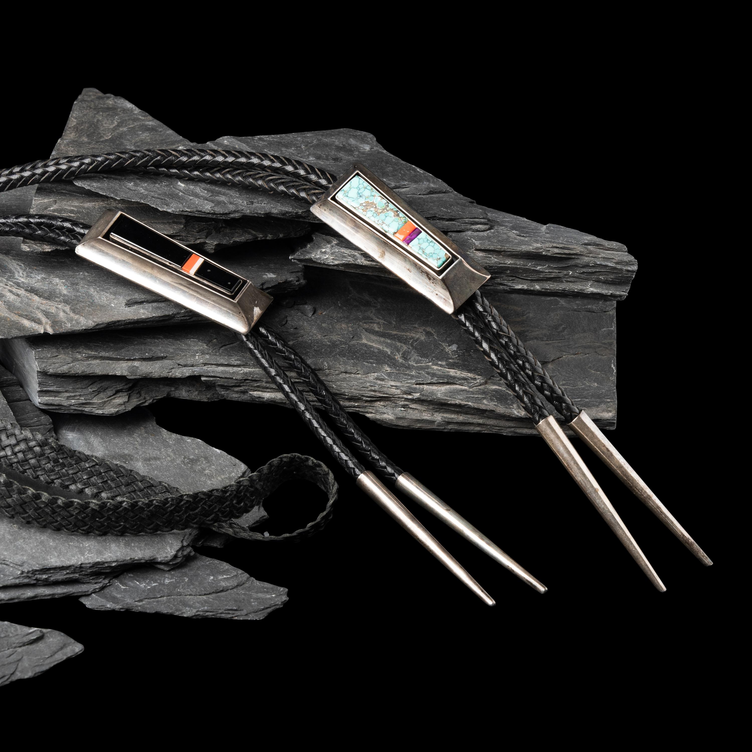 Pair of Sterling Silver Bolo Ties with Inlay