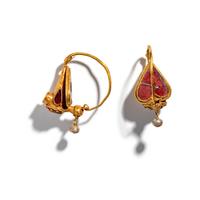 A Pair of Byzantine or Islamic Gold and Garnet Bird-Shaped Earrings