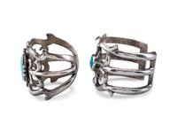 Navajo Sandcast Silver and Turquoise Cuff Bracelets