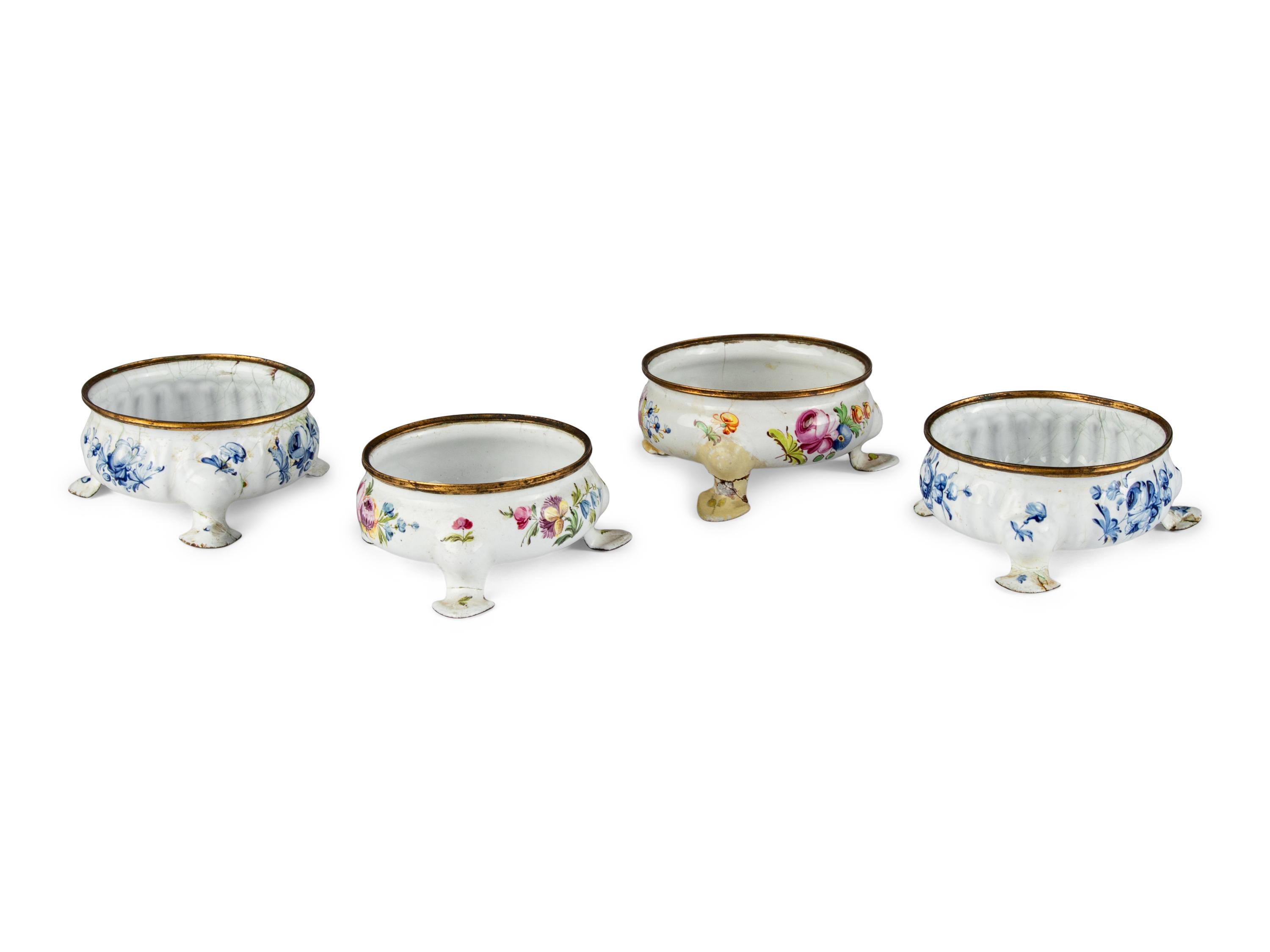 Two Pairs of Staffordshire Enamel Salt Cellars