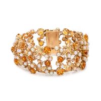 YELLOW GOLD, CITRINE AND CULTURED PEARL BRACELET