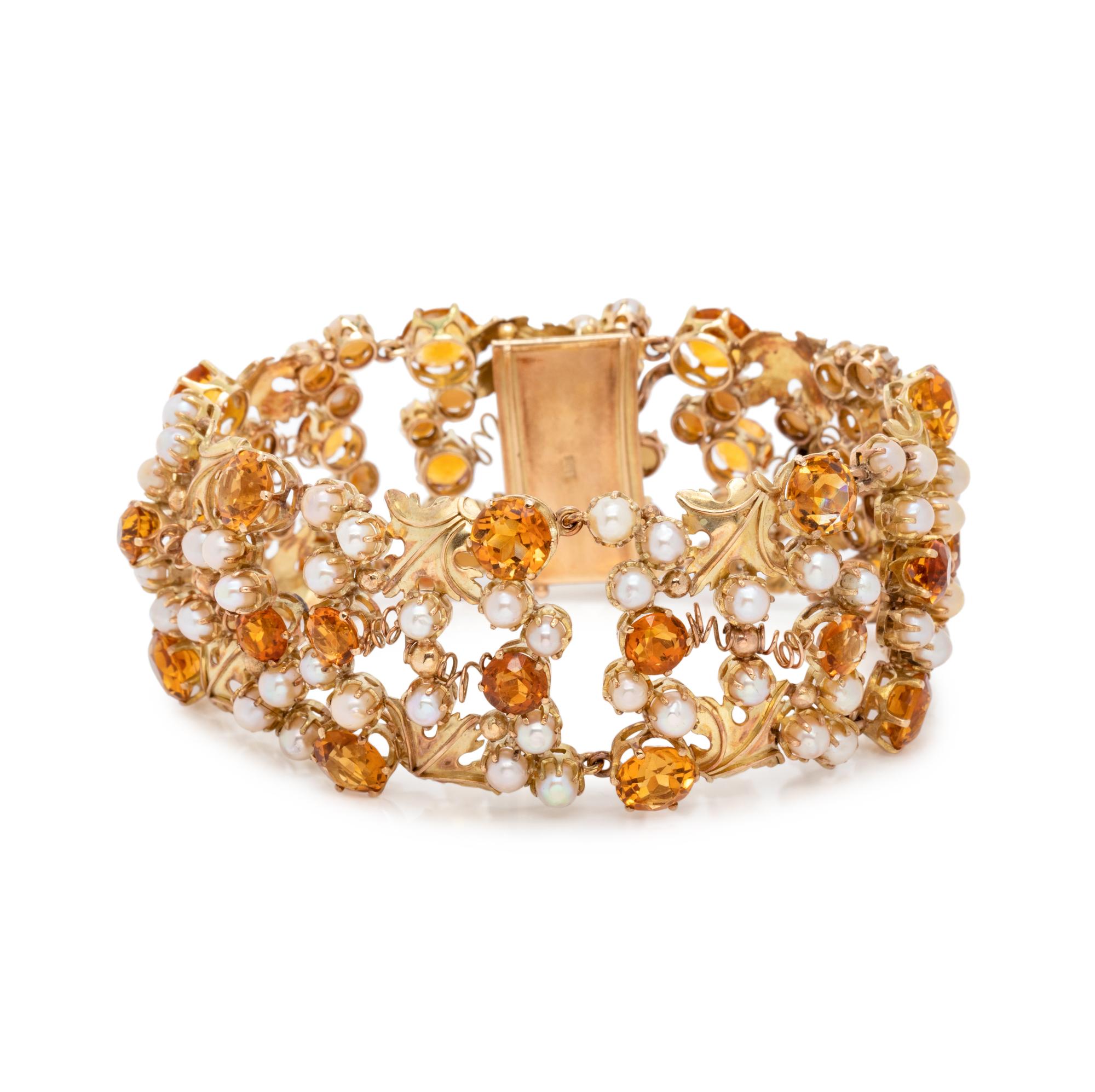 YELLOW GOLD, CITRINE AND CULTURED PEARL BRACELET