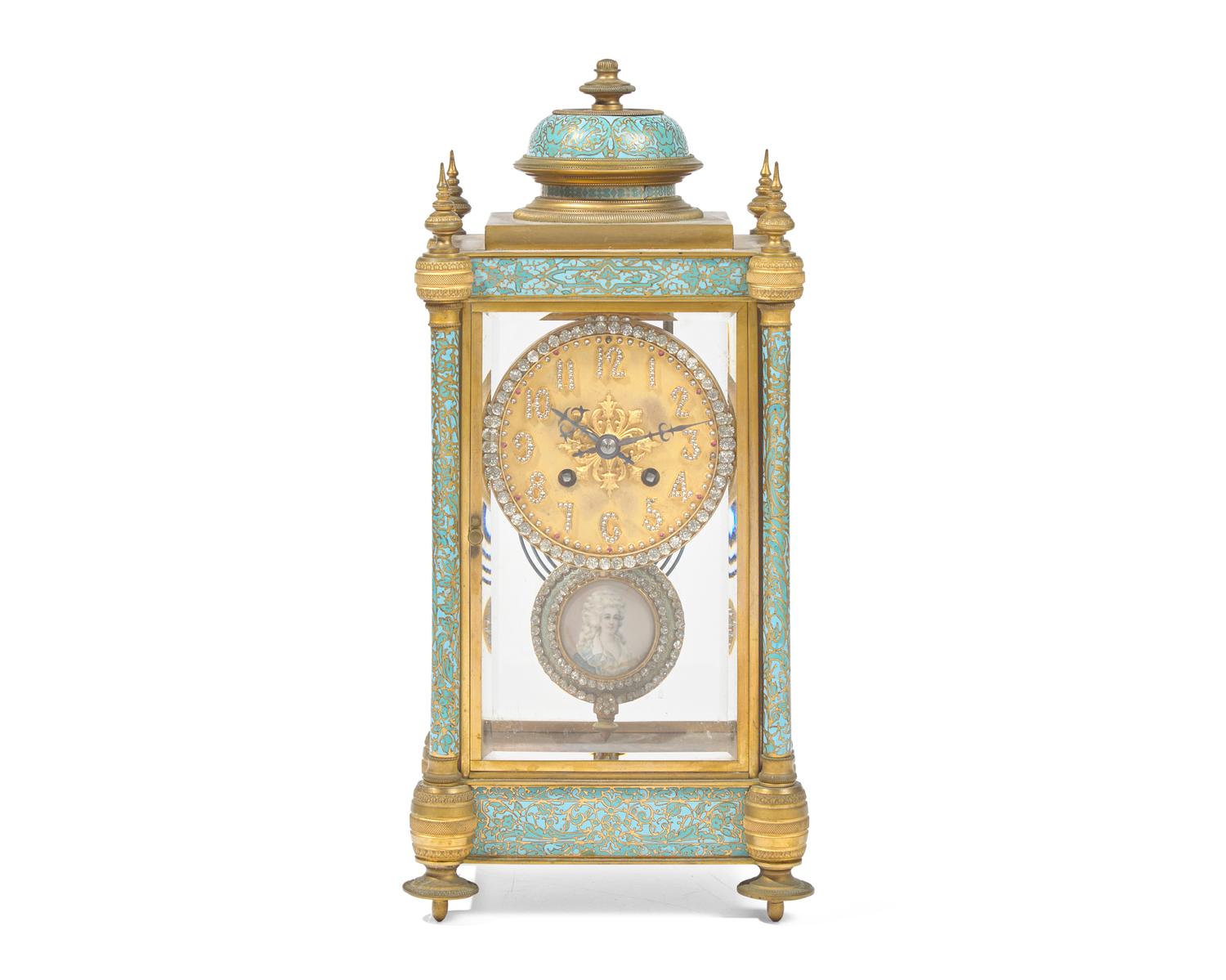 A French cloisonné enamel and gilt bronze mantel clock, Japy Frères & Cie, Paris, late 19th century
