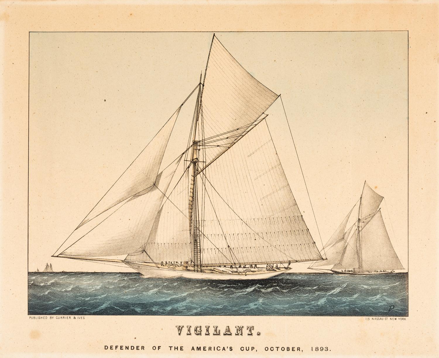 [SHIPPING] -- CURRIER and IVES, publishers Sloop Yacht "Volunteer," 1887. (G.5957) -- Midnight Race on the Mississippi, 1875. (G.4477) -- Vigilant. Defender of the America's Cup, October 1893, n.d. (G.6972)