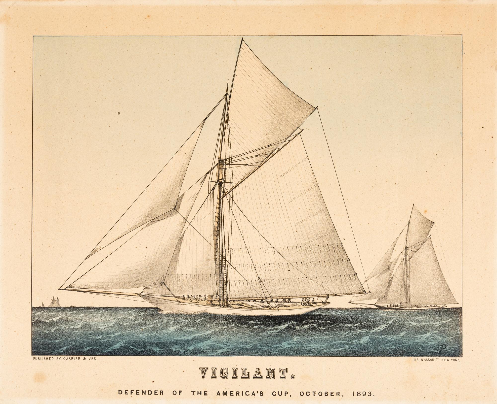 [SHIPPING] -- CURRIER and IVES, publishers Sloop Yacht "Volunteer," 1887. (G.5957) -- Midnight Race on the Mississippi, 1875. (G.4477) -- Vigilant. Defender of the America's Cup, October 1893, n.d. (G.6972)