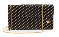 A Gucci Black and Gold Metallic Striped Clutch, 9" x 5" x 1".