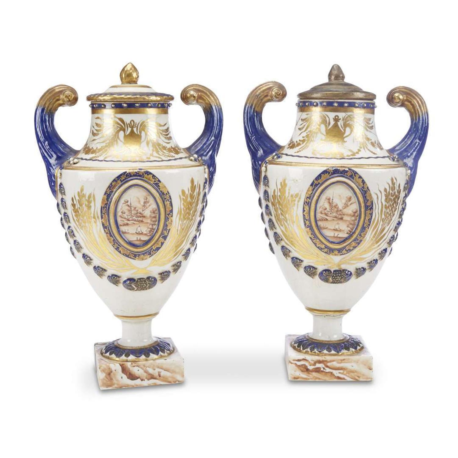 Pair of Chinese Export porcelain pistol-handled urns circa 1800