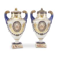 Pair of Chinese Export porcelain pistol-handled urns circa 1800