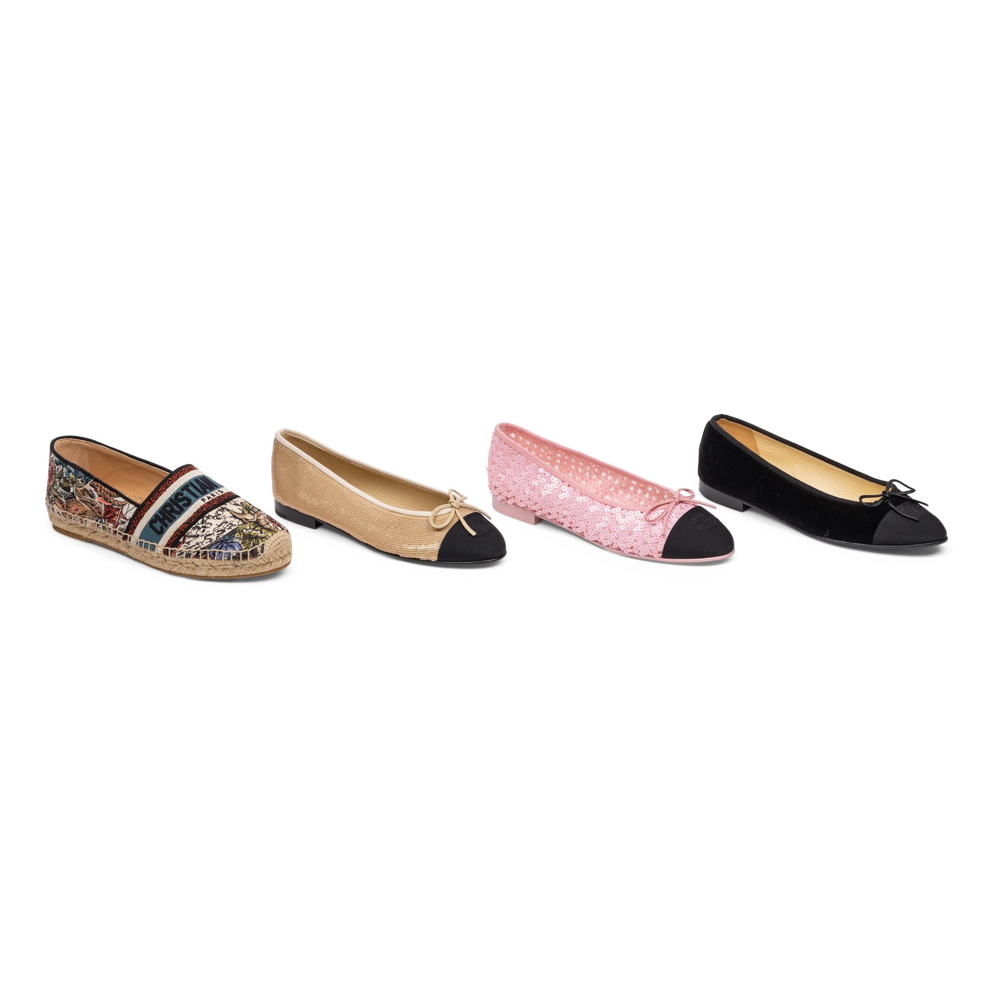Chanel & Dior, Three Pairs of Ballet Flats & One Pair of Espadrilles