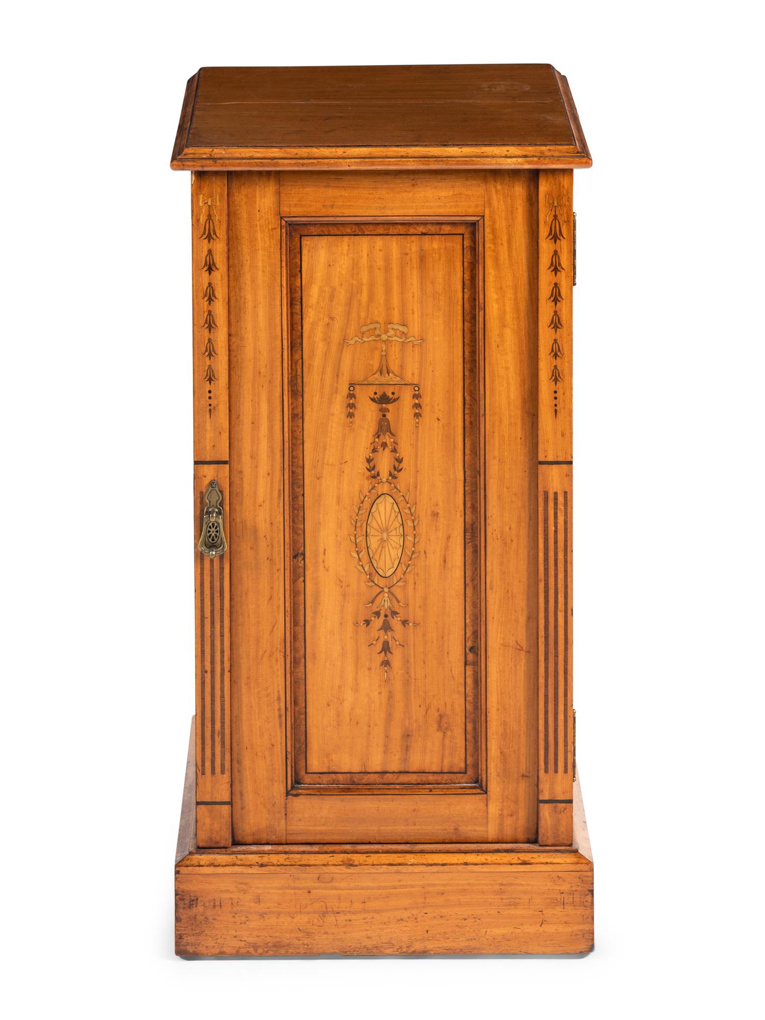 An Edwardian Inlaid Satinwood Pedestal Cabinet