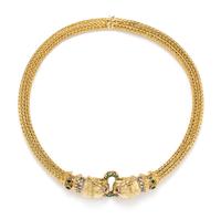 An 18 Karat Yellow Gold, Emerald, Diamond, Sapphire and Ruby Collar Necklace, Lalaounis, 69.90 dwts.