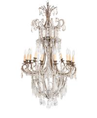A Beaded Gilt Metal Twelve-Light Chandelier