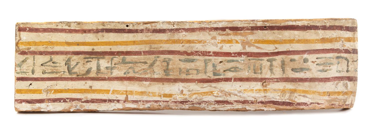 An Egyptian Painted Wood Coffin Panel Height 43 inches. — LATE PERIOD TO PTOLEMAIC PERIOD, 664-30 B.C.E.